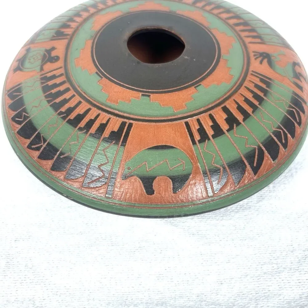 Vintage Dine Navajo Handpainted Etched Geometric Pattern Seed Pot 6
